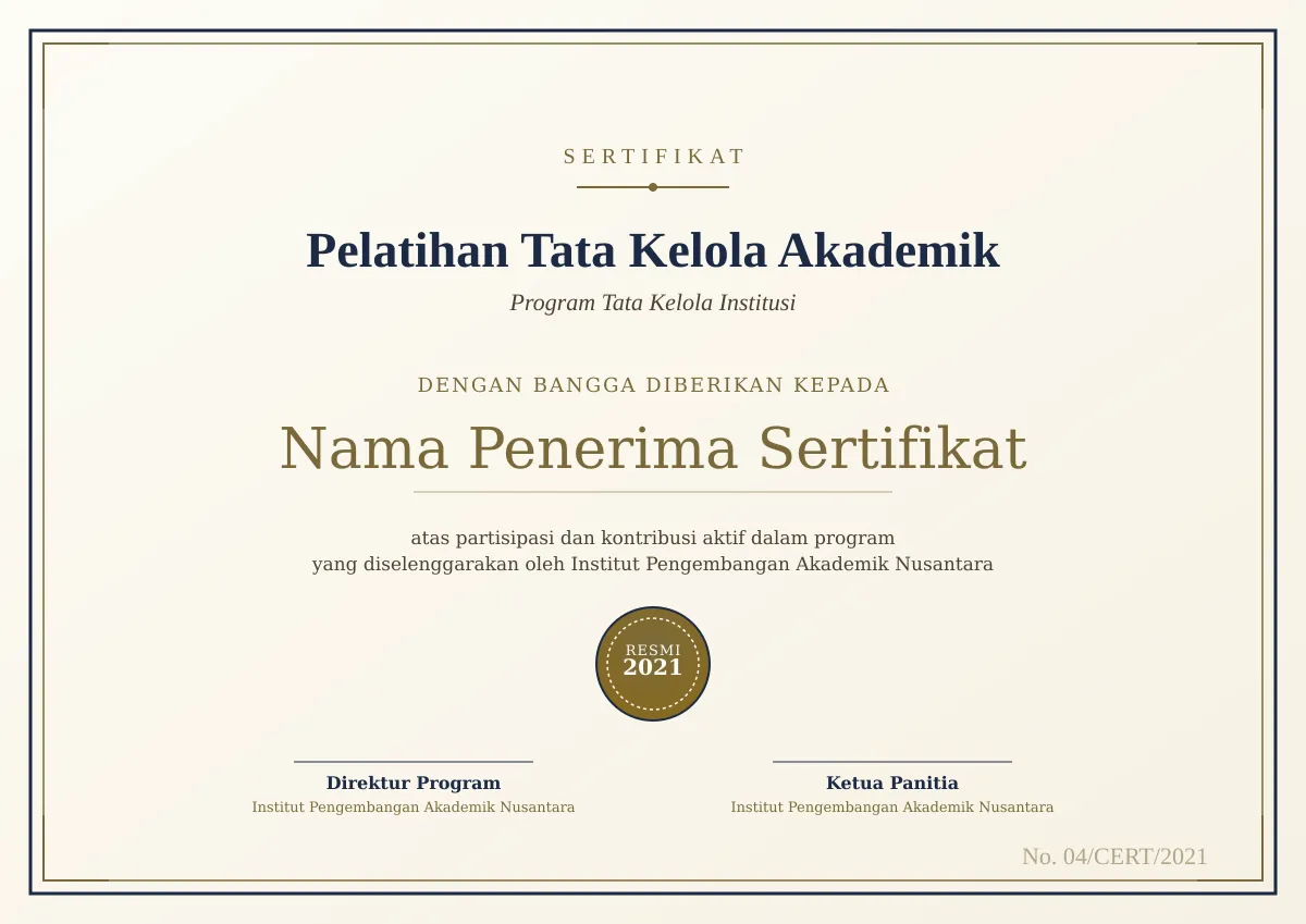 Sertifikat Pelatihan Tata Kelola Akademik